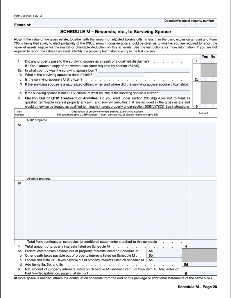 Form 706 Schedule M clayton election requirement
