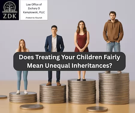 young adults standing on different quantities of quarters: Does Treating Your Children Fairly Mean Unequal Inheritances