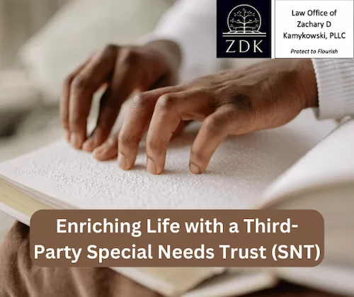 Woman reading braille: Enriching Life with a Third-Party Special Needs Trust (SNT)