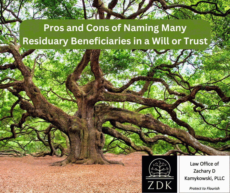 Tree with many branches: Pros and Cons of Naming Many Residuary Beneficiaries in a Will or Trust