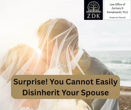 newlyweds kissing on beach: Surprise! You Cannot Easily Disinherit Your Spouse
